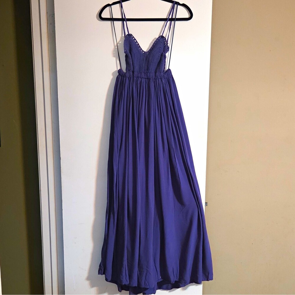 Windsor Purple(Bluish) Maxi Dress M Crochet Bodice V-Neck Strappy Dress